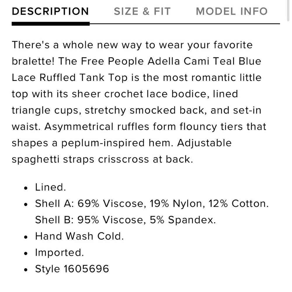 NWT Free People Adella Cami Teal - Picture 7 of 7